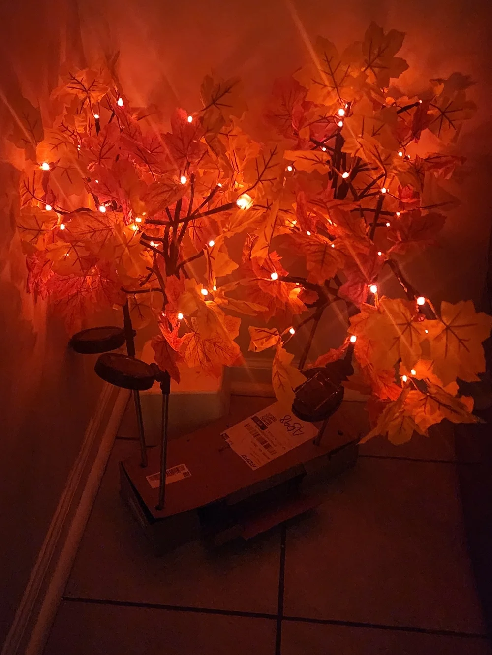 Autumn Solar LED Maple Tree Decoration - Orange Holiday Accent 4 Branshes